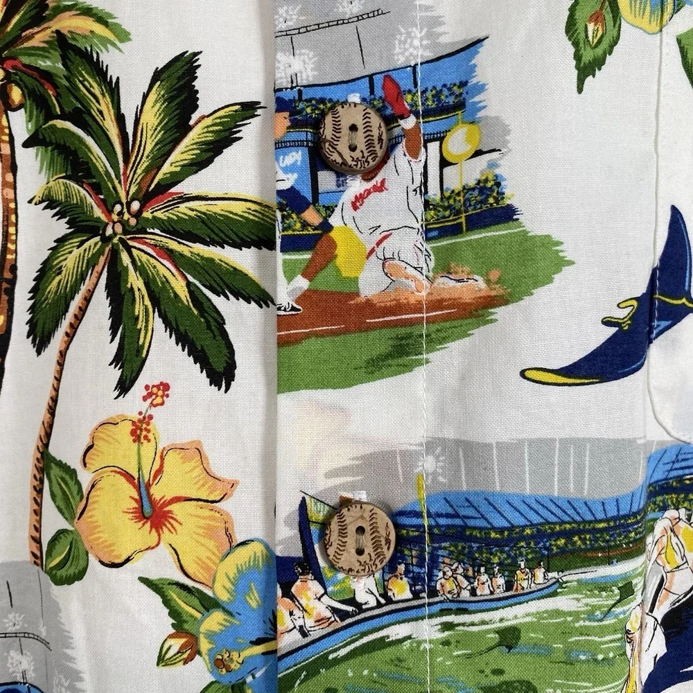 Reyn Spooner Shirt Men's Large Button Up Tampa Bay Rays Baseball MLB Camp NWT - Picture 13 of 14